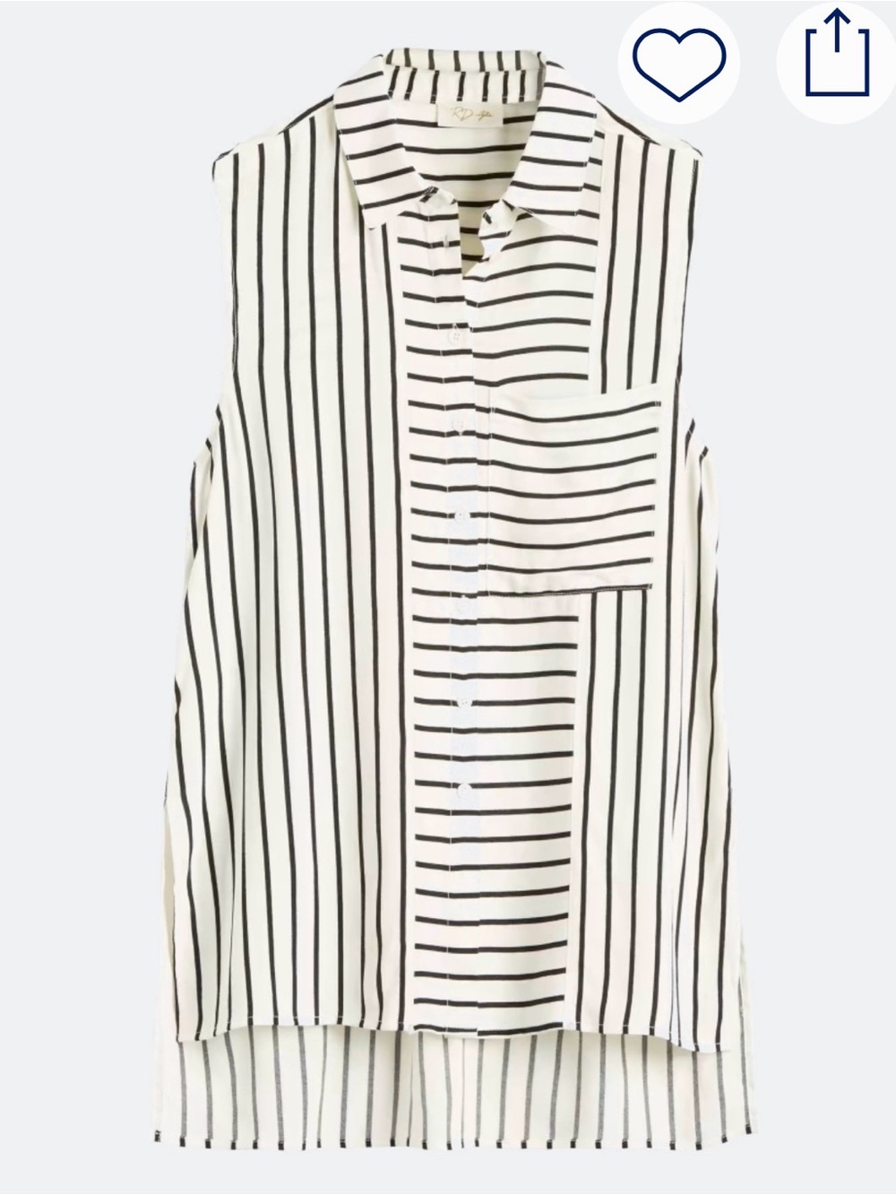 Sleeveless Collared Button-Front Stripe Blouse - Black & White, Size Medium